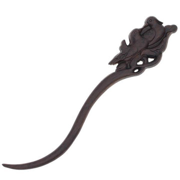 CrystalMood Carved Ebony Wood Flat-Back Mandarin Ducks Hair Stick
